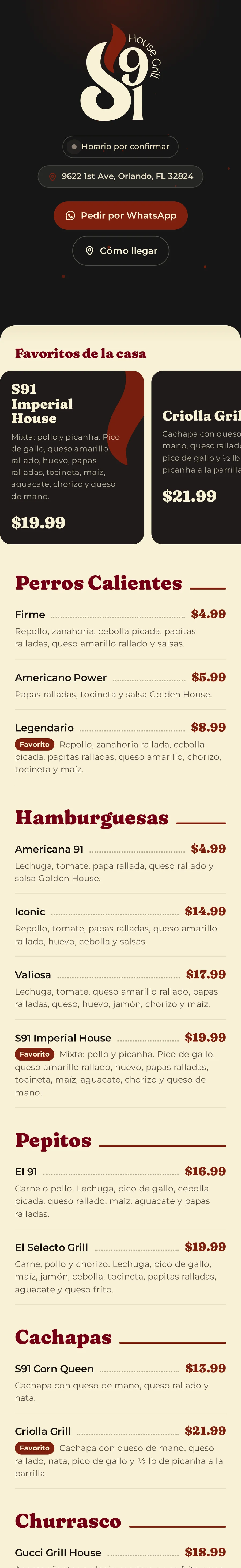Menú digital: S91 House Grill